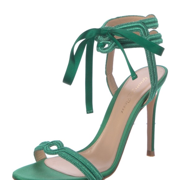 Brand new GIANVITO ROSSI emerald satin sandals  gorgeous ankle ribbon ties 38 - Picture 4 of 9